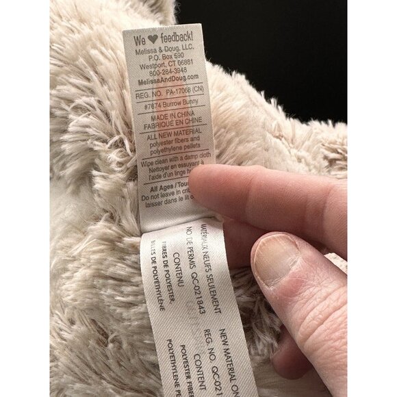 Melissa and Doug Plush Burrow Bunny Brown White Rabbit Big Feet Stuffed Animal - Picture 9 of 10